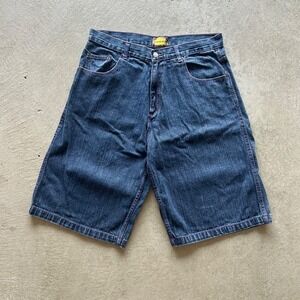 Vintage Outback Rider Jean Shorts Size 38 Dark Wash Purple Stitch Y2K Grunge